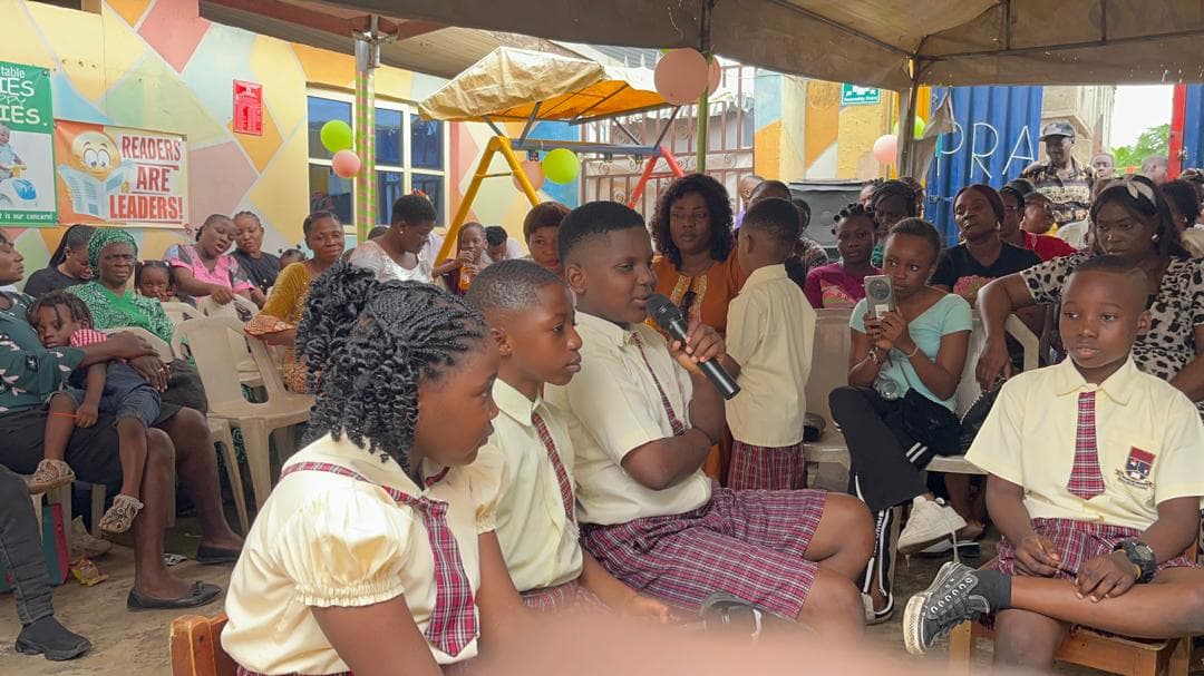 Happy students at prize-giving event